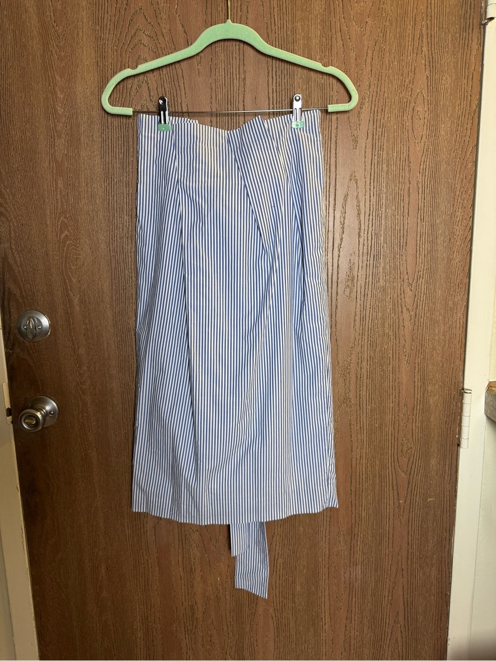 J. Crew Blue and White Striped Wrap Midi Skirt